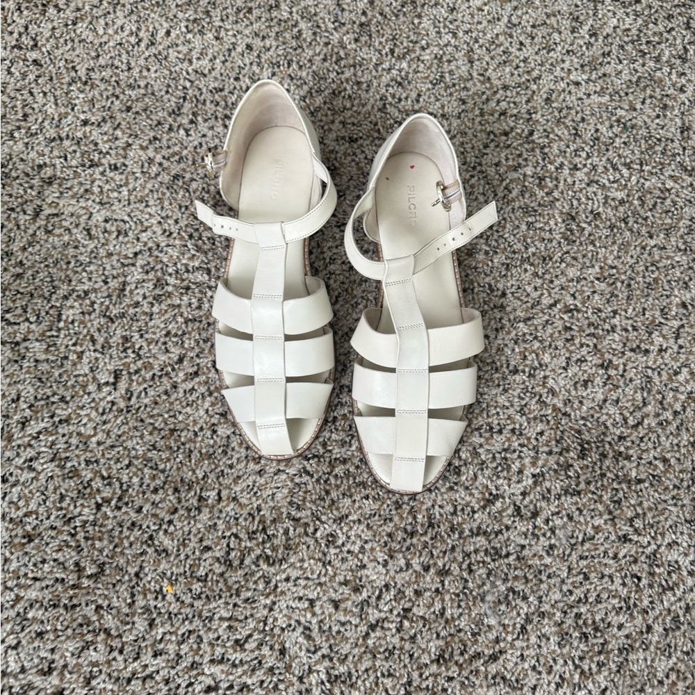 Pilcro White Leather Sandals with Cage Design
